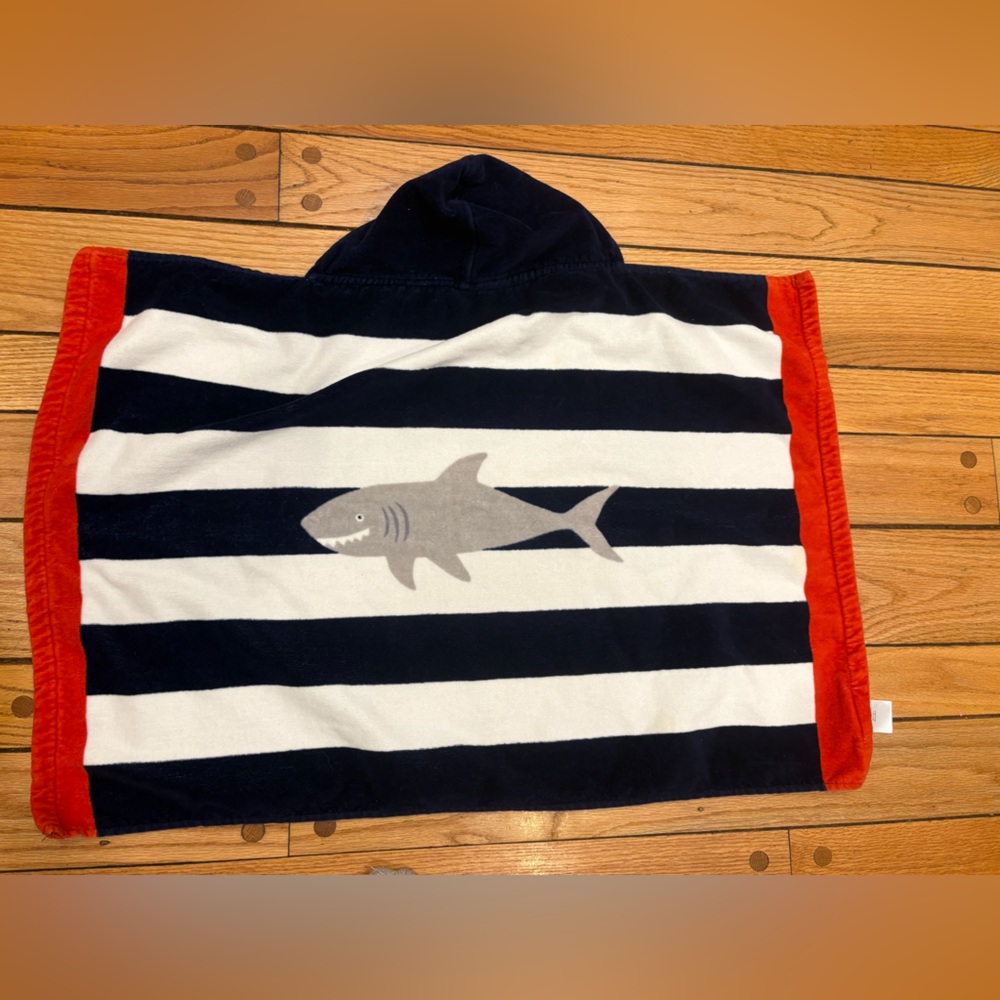 SOLD Pottery Barn Kids Shark Hooded Baby Beach Towel with Red Trim